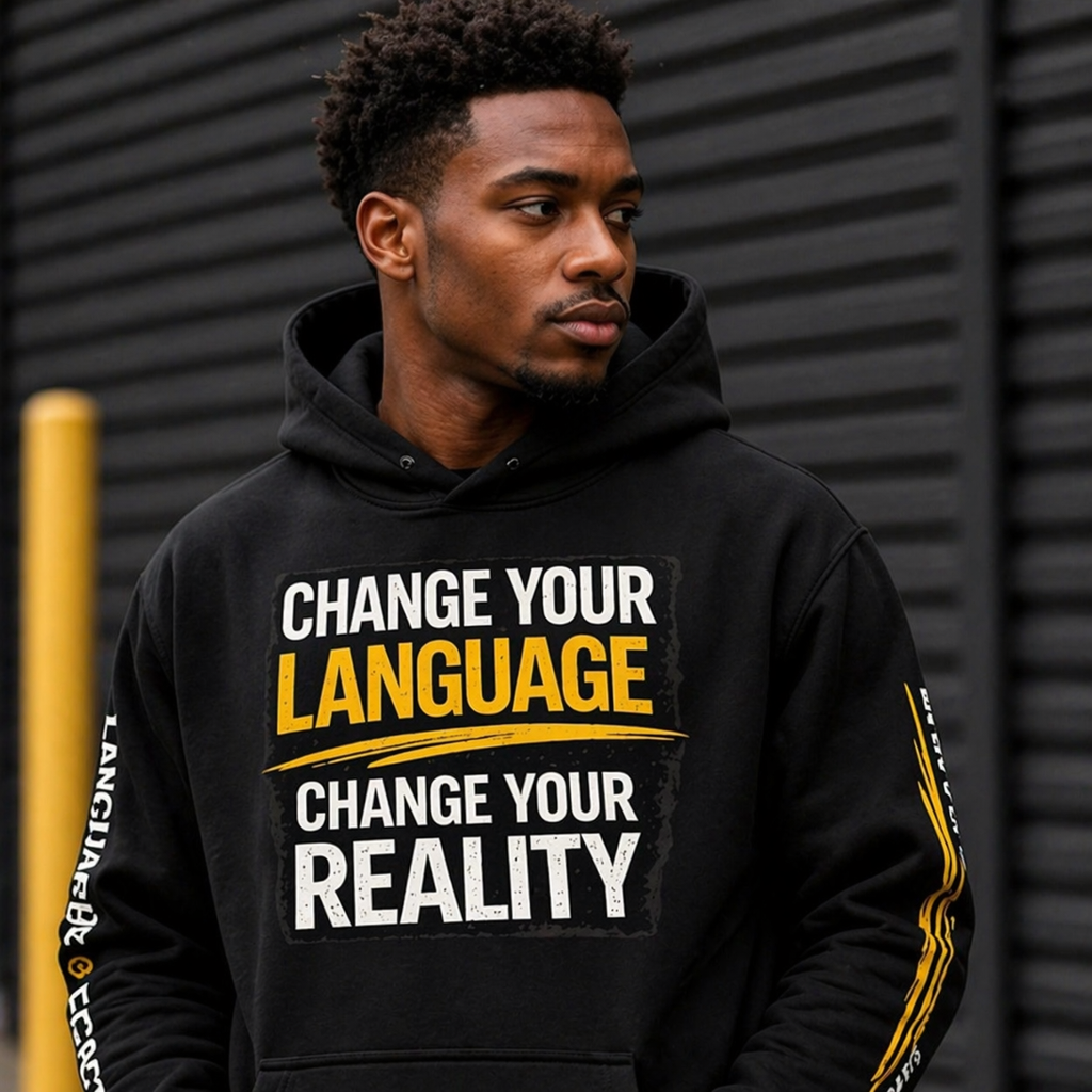 Change Your Language Oversized Fleece Hoodie – Motivational Graphic Streetwear Hoodie